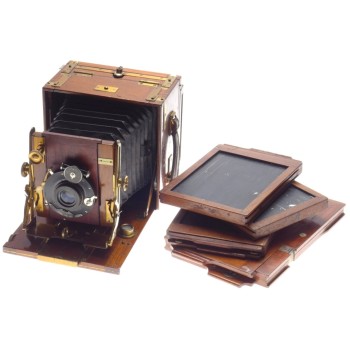 Vintage wood and brass folding field camera Orthostigmat Beck Steinheil lens