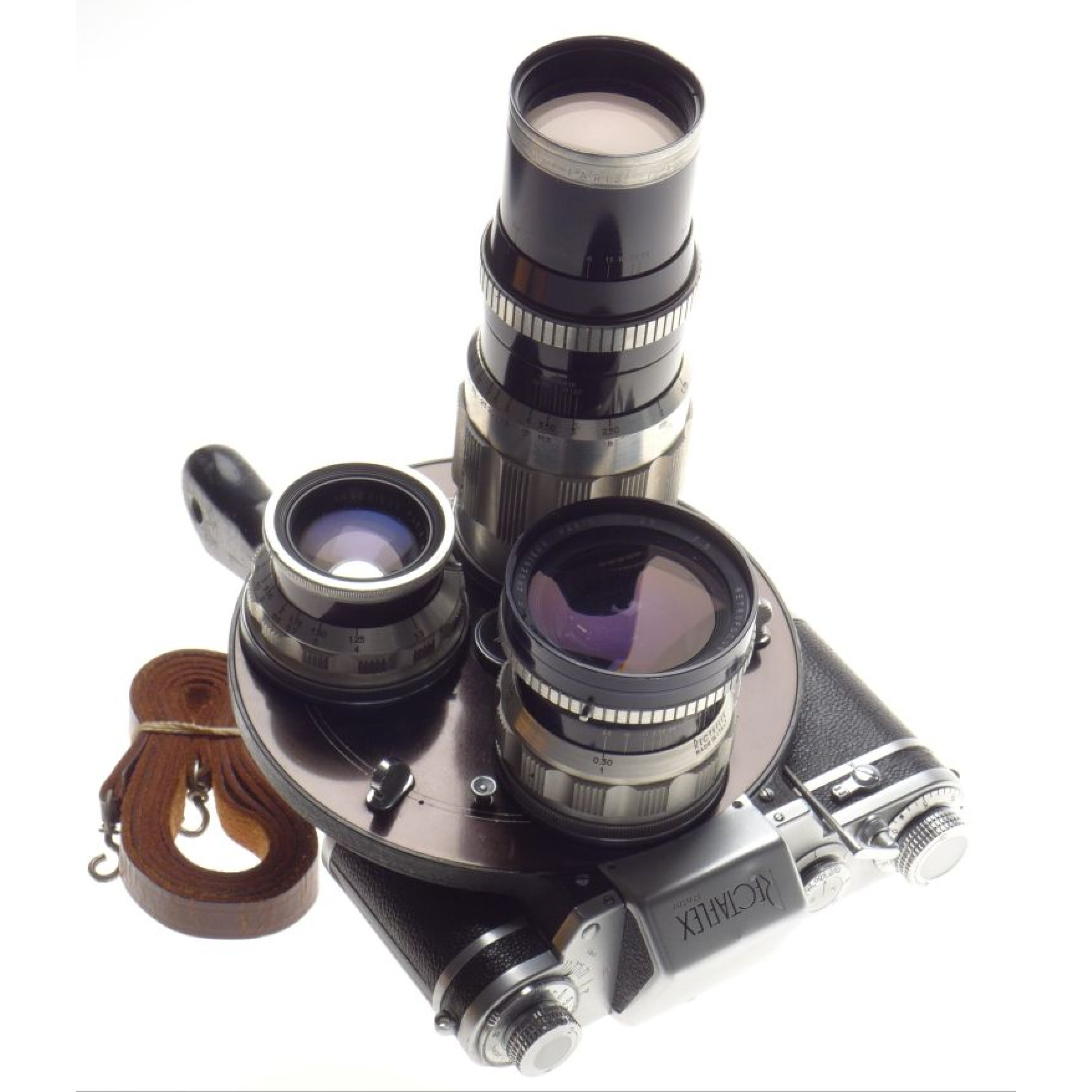 RECTAFLEX ROTOR turret vintage rare film camera 3 Angenieux Lenses