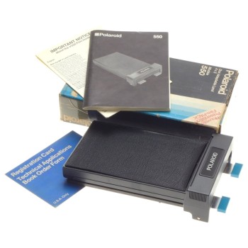 POLAROID MODEL 550 LAND PACK FILM HOLDER 4x5 BOX PAPERS DARK SLIDE COMPLETE NICE