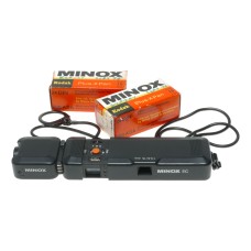 Minox EC spy sub-miniature camera with flash accessory Plus-X Pan expired film
