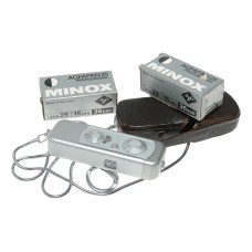 Minox III sub miniature spy film camera in case with chain x2 Agfapan 25 expired film