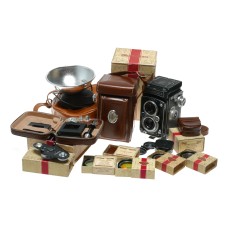Rolleiflex TLR Zeiss-Opton Tessar T 3.5/75 filters lens hood caps conversion kit flash leather cases boxed