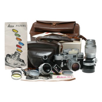 Leica M3 35mm film RF Summicron 2/50 Summaron 2.8/35 Elmarit accessories in box