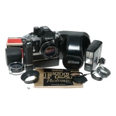 Nikon F2S Photomic SLR film camera Nikkor 1:1.4 50mm MD-2 MB-1 motor flash tele converter