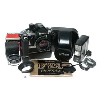 Nikon F2S Photomic SLR film camera Nikkor 1:1.4 50mm MD-2 MB-1 motor flash tele converter
