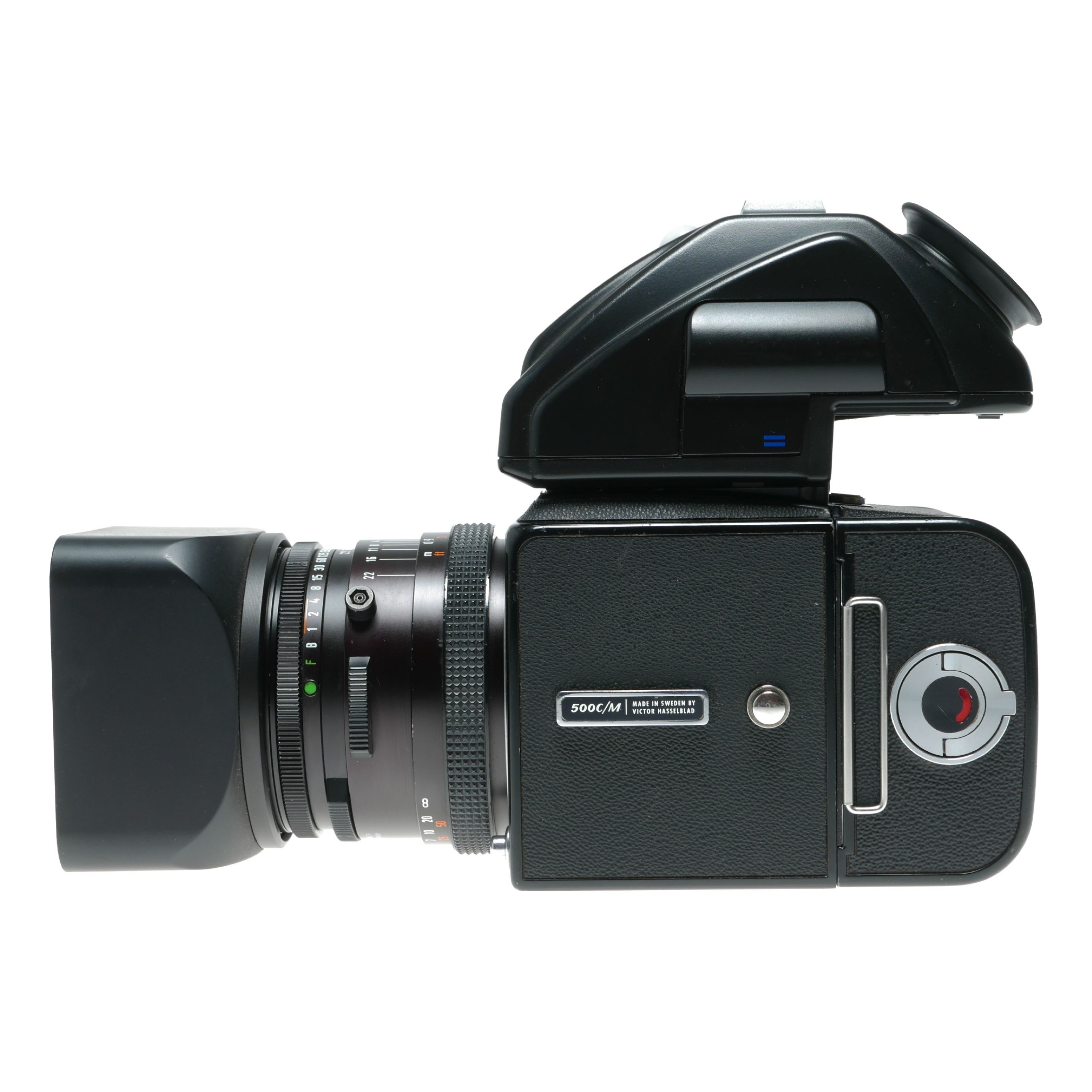 Hasselblad 500 C/M black 6x6 Zeiss Planar 2.8/80 T lens 80/80 hood