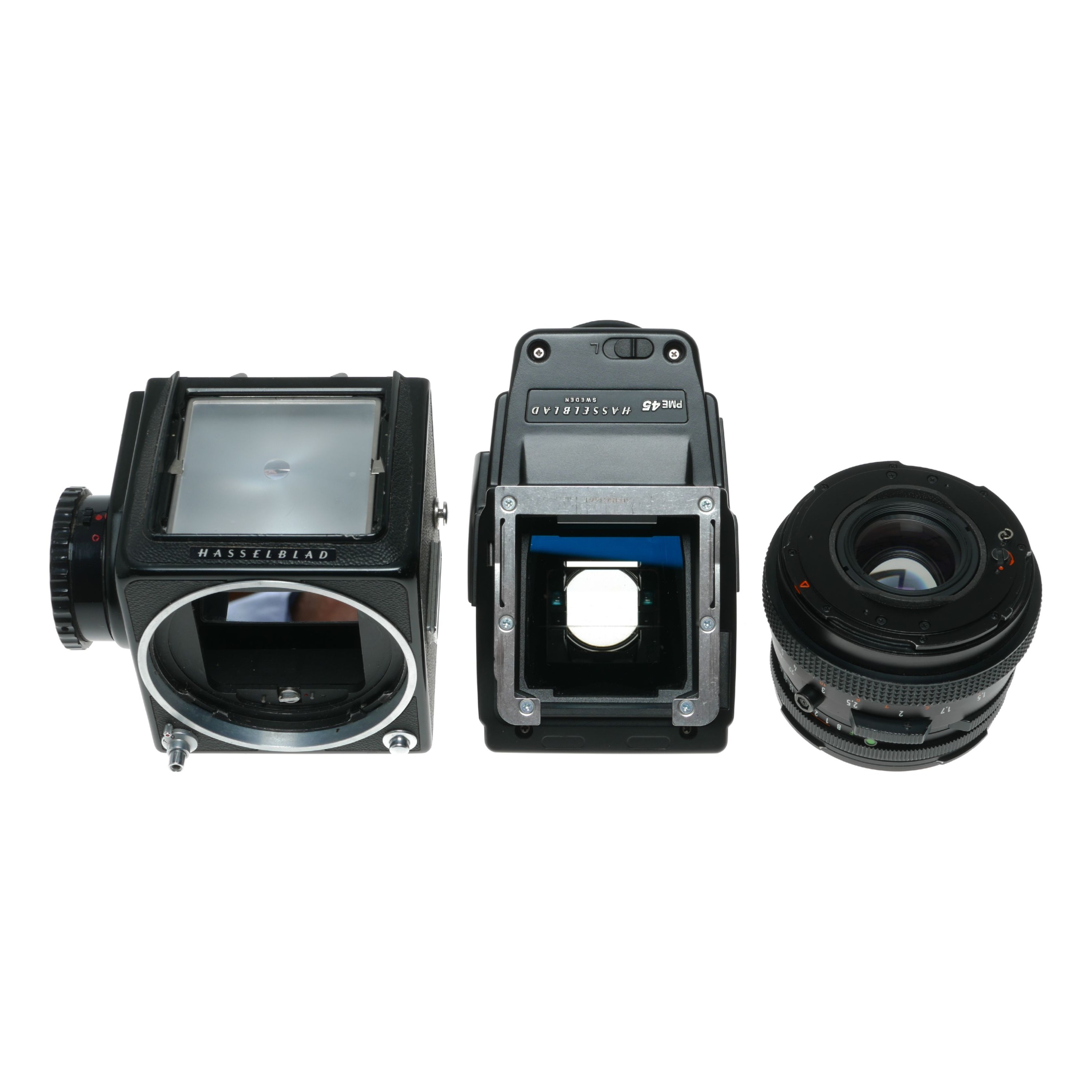 Hasselblad 500 C/M black 6x6 Zeiss Planar 2.8/80 T lens 80/80 hood