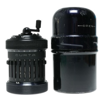 Curta mechanical hand-held calculator in metal case vintage Contina