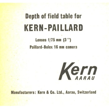 Kern-paillard depth of field tables f75 bolex 16mm lens